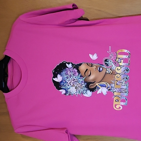 Womens Pink "Just Blessed" 2-Piece Short Set - Picture 5 of 9